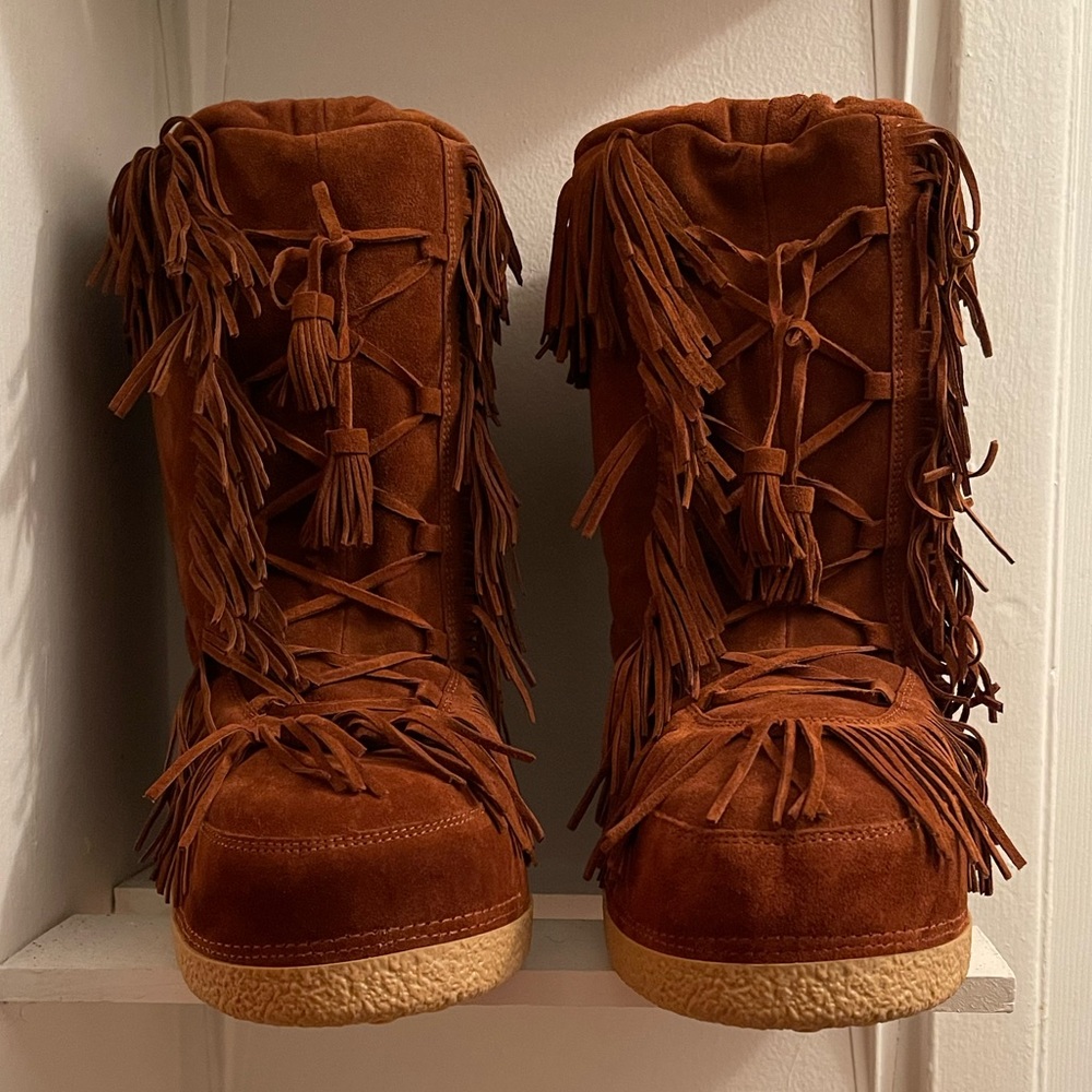 Aquazzura Suede Fringe Moon Boots - Brown